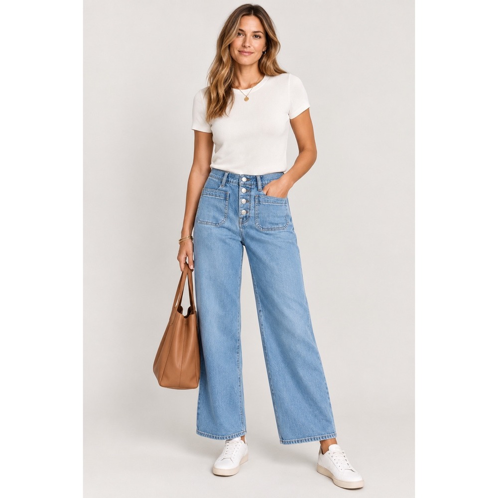 J. Crew Point Sur Wide Leg Crop Jeans Button Fly 34